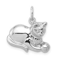 14k White Gold Polished Open-Backed Cat Charm-D1319