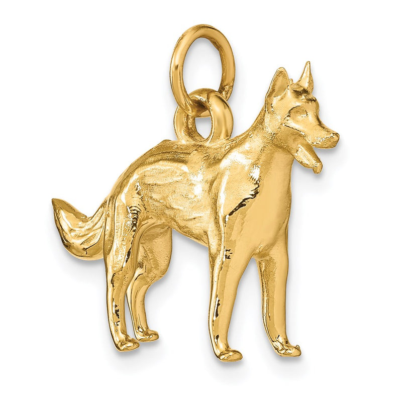 14k Solid Polished 3-D German Shepherd Charm-D1326