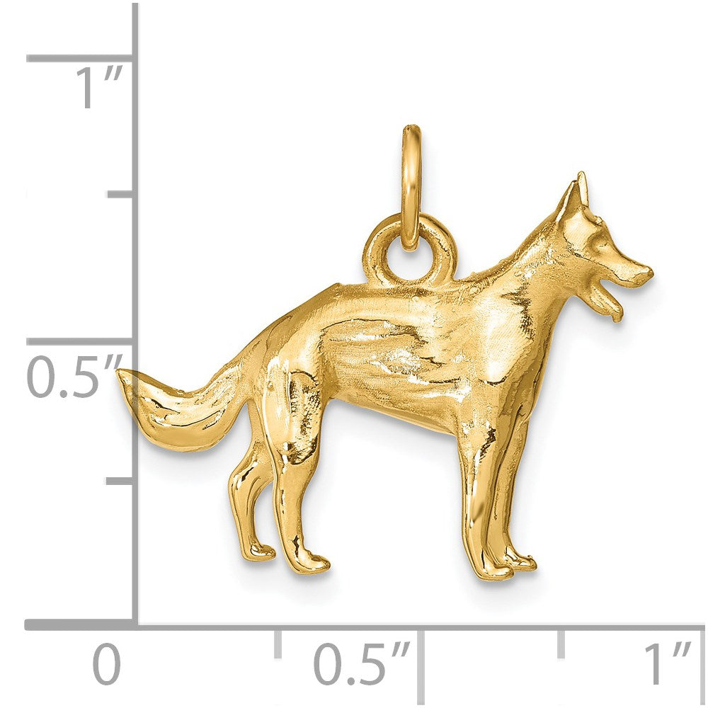 14k Solid Polished 3-D German Shepherd Charm-D1326