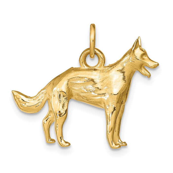 14k Solid Polished 3-D German Shepherd Charm-D1326