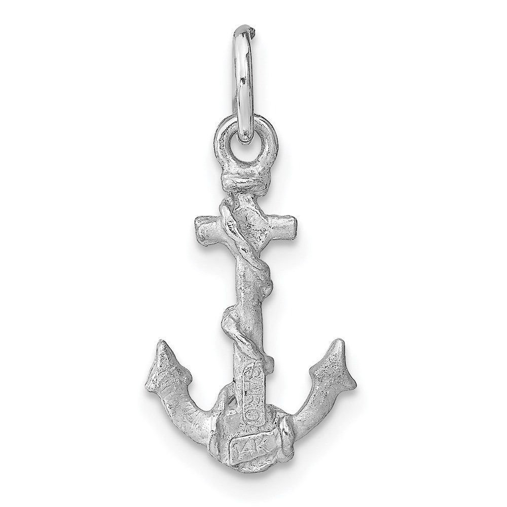 14K White Gold Solid Polished Diamond-Cut 3-D Anchor Charm-D1359