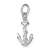 14K White Gold Solid Polished Diamond-Cut 3-D Anchor Charm-D1359