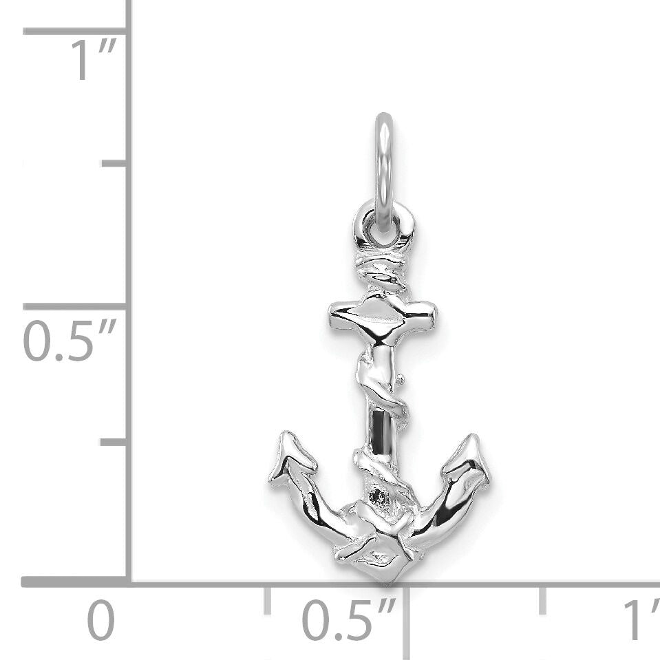 14K White Gold Solid Polished Diamond-Cut 3-D Anchor Charm-D1359
