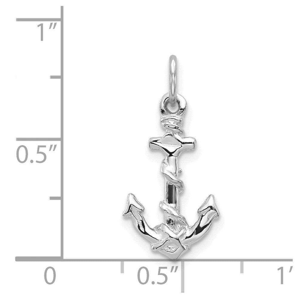14K White Gold Solid Polished Diamond-Cut 3-D Anchor Charm-D1359