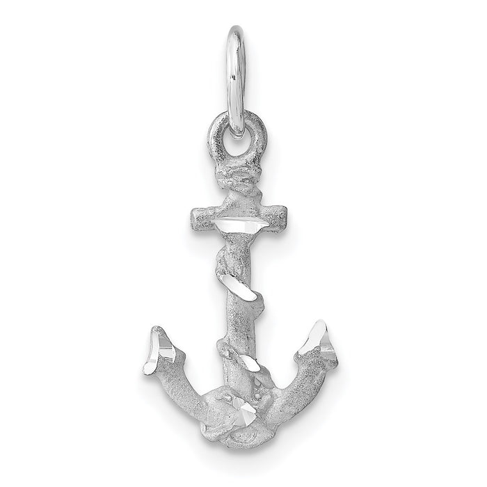 14K White Gold Solid Polished Diamond-Cut 3-D Anchor Charm-D1359