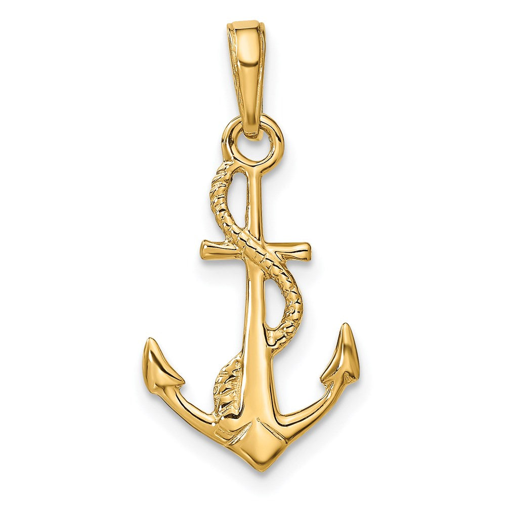 14K Solid Polished 3-D Anchor Pendant-D1360