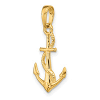 14K Solid Polished 3-D Anchor Pendant-D1360