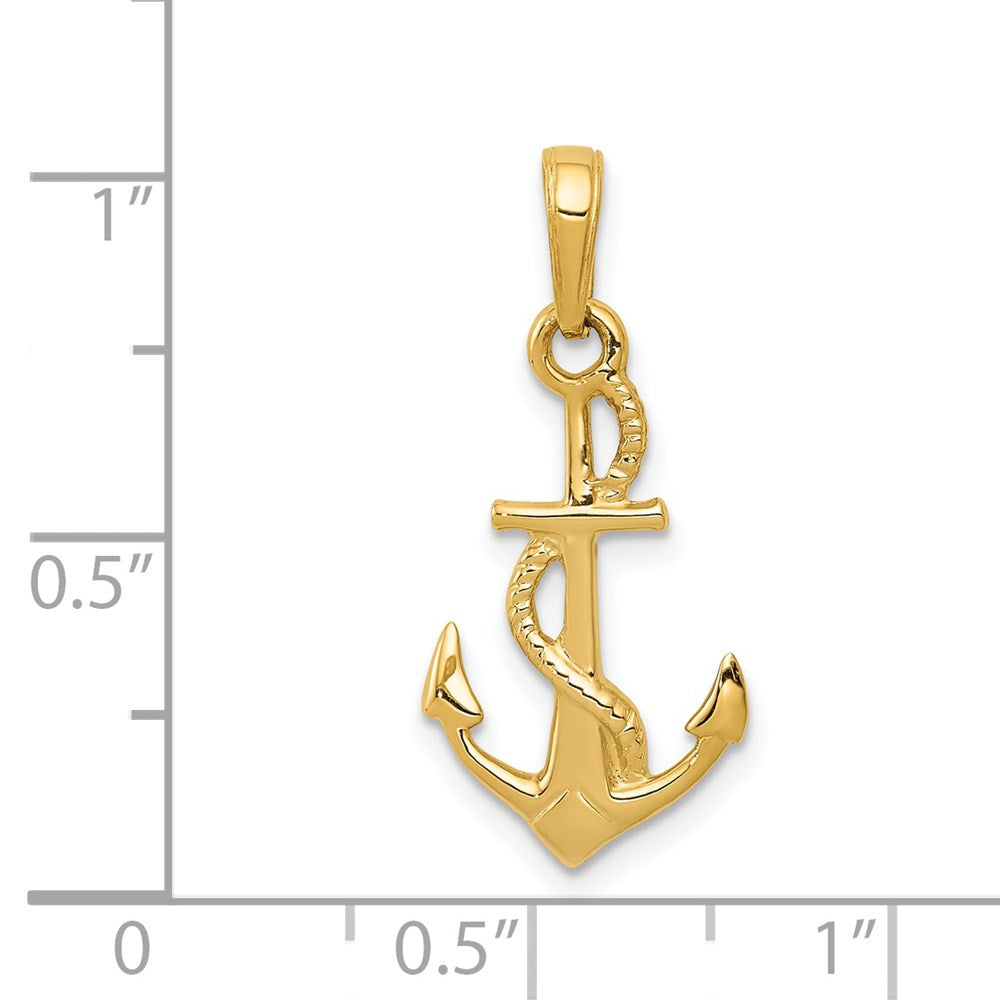 14K Solid Polished 3-D Anchor Pendant-D1360