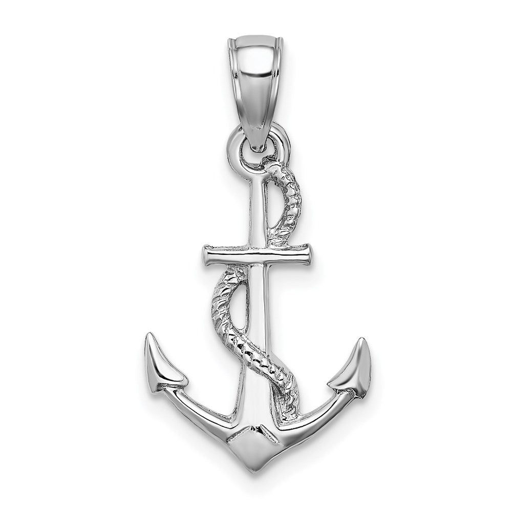 14K White Gold Solid Polished 3-D Anchor Pendant-D1360W