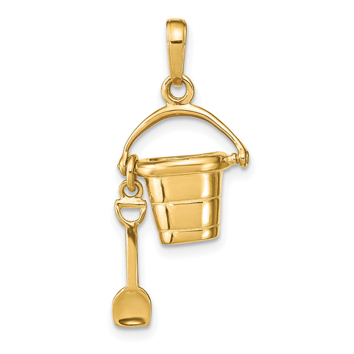 14K Polished 3-D Moveable Pail and Shovel Pendant-D1381
