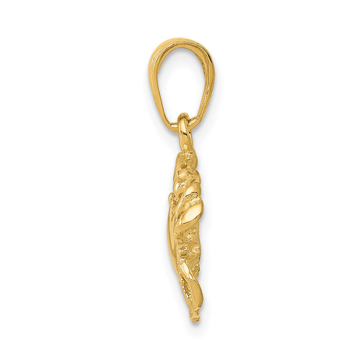 14k Solid Polished Open-Backed Crab Pendant-D1385