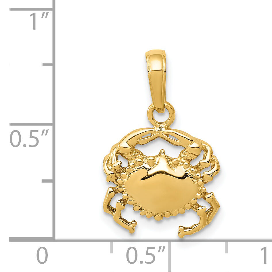 14k Solid Polished Open-Backed Crab Pendant-D1385