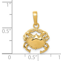 14k Solid Polished Open-Backed Crab Pendant-D1385