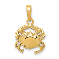 14k Solid Polished Open-Backed Crab Pendant-D1385