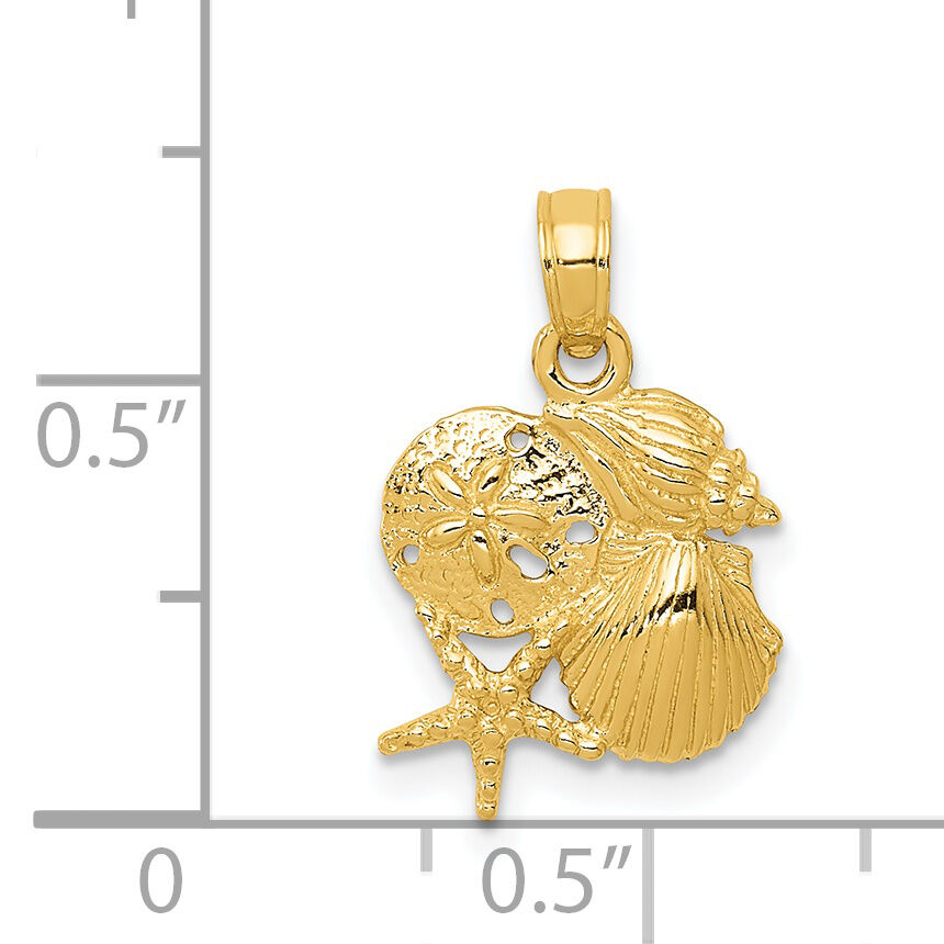14k Solid Polished Mini Shell Cluster Pendant-D1389