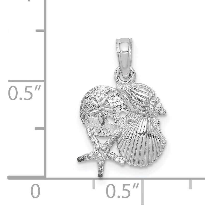 14k White Gold Polished Mini Shell Cluster Pendant-D1389W
