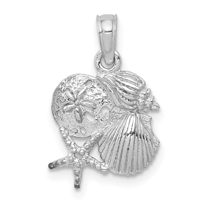 14k White Gold Polished Mini Shell Cluster Pendant-D1389W