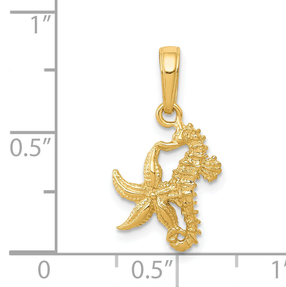 14K Solid Seahorse and Starfish Pendant-D1394