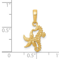 14K Solid Seahorse and Starfish Pendant-D1394