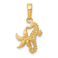 14K Solid Seahorse and Starfish Pendant-D1394