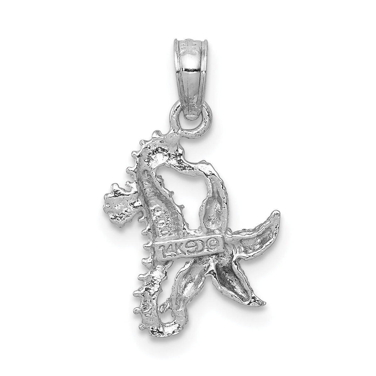 14K White Gold Solid Seahorse and Starfish Pendant-D1394W