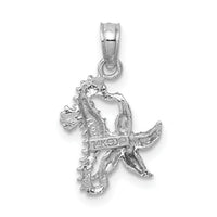 14K White Gold Solid Seahorse and Starfish Pendant-D1394W