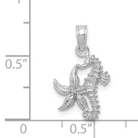 14K White Gold Solid Seahorse and Starfish Pendant-D1394W