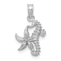 14K White Gold Solid Seahorse and Starfish Pendant-D1394W