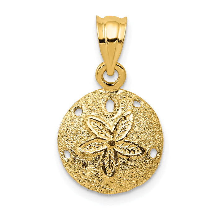 14k Solid Polished Laser-Cut Sand Dollar Pendant-D1395