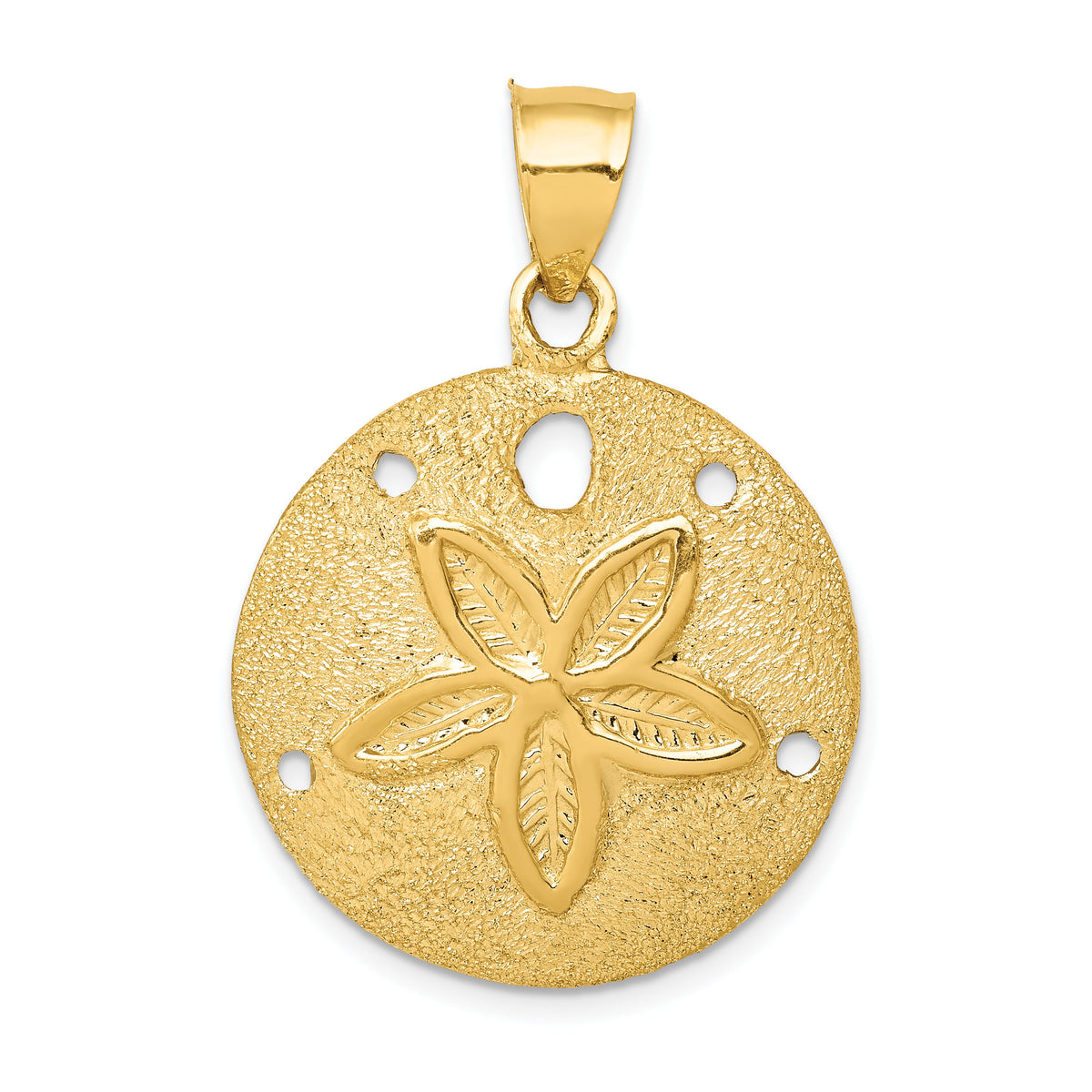 14k Solid Polished Laser-Cut Sand Dollar Pendant-D1398