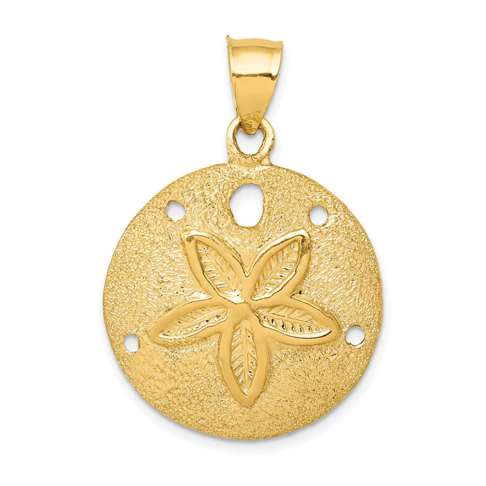 14k Solid Polished Laser-Cut Sand Dollar Pendant-D1398