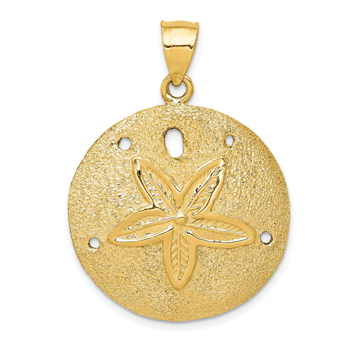 14k Solid Polished Laser-Cut Sand Dollar Pendant-D1399