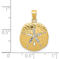 14K with White Rhodium Polished Diamond-Cut Sand Dollar Pendant-D1400