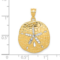 14K with White Rhodium Polished Diamond-Cut Sand Dollar Pendant-D1401