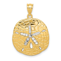 14K with White Rhodium Polished Diamond-Cut Sand Dollar Pendant-D1401