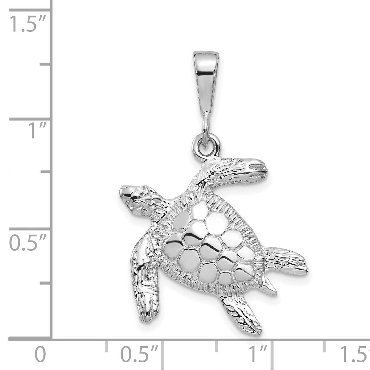 14k White Gold Solid Polished Open-Backed Sea Turtle Pendant-D1404