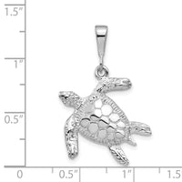 14k White Gold Solid Polished Open-Backed Sea Turtle Pendant-D1404