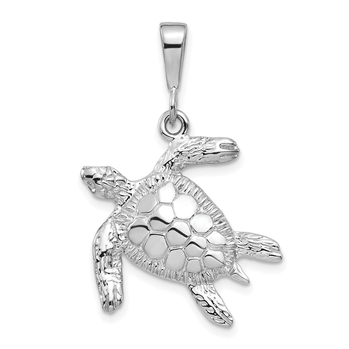 14k White Gold Solid Polished Open-Backed Sea Turtle Pendant-D1404