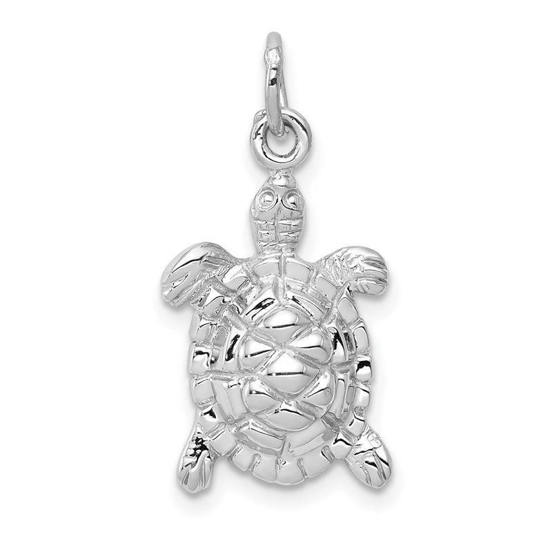 14k White Gold Solid Polished Open-Backed Turtle Charm-D1405