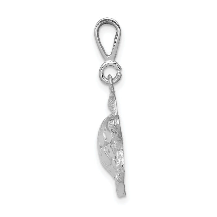 14k White Gold Solid Polished Open-Backed Sea Turtle Pendant-D1406