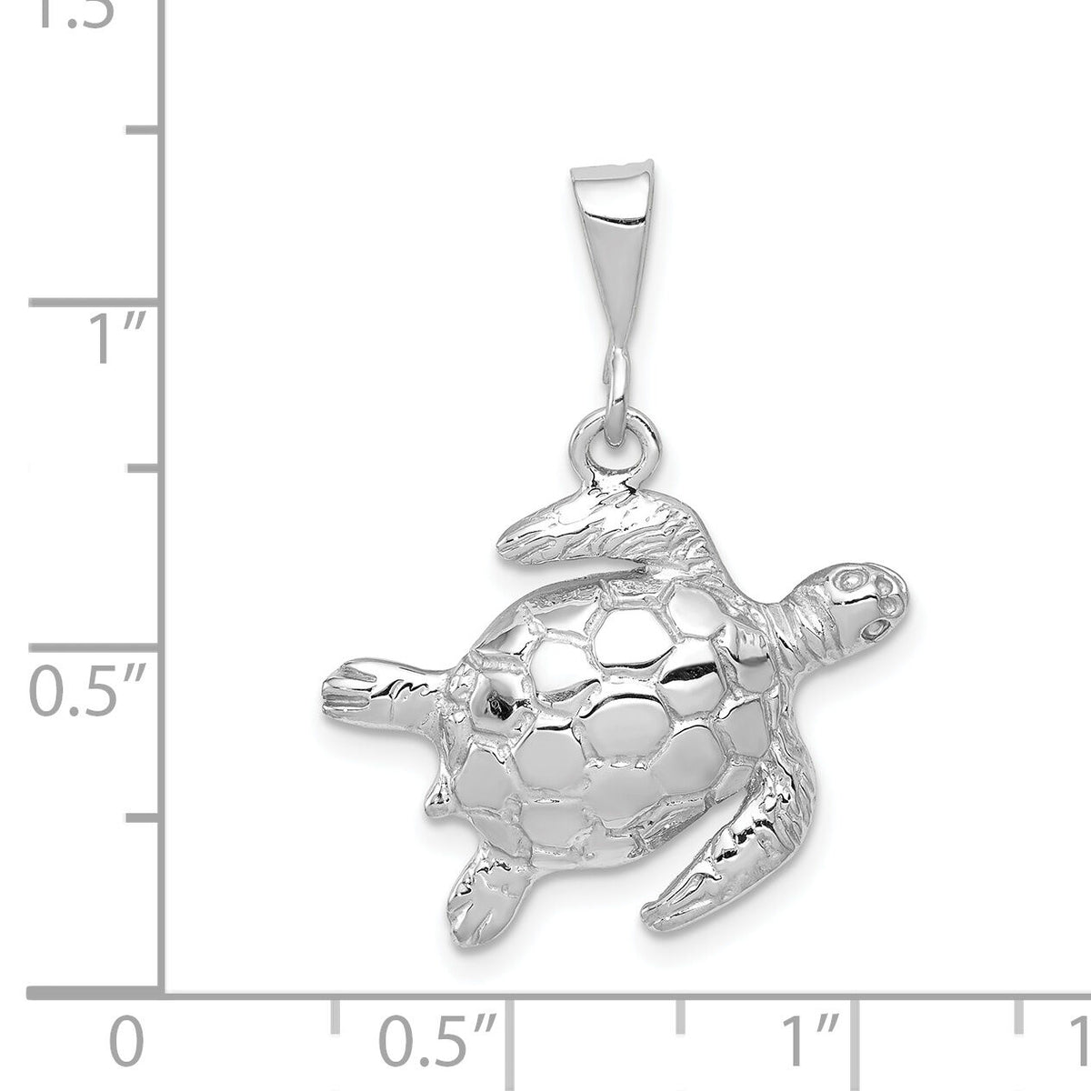 14k White Gold Solid Polished Open-Backed Sea Turtle Pendant-D1406