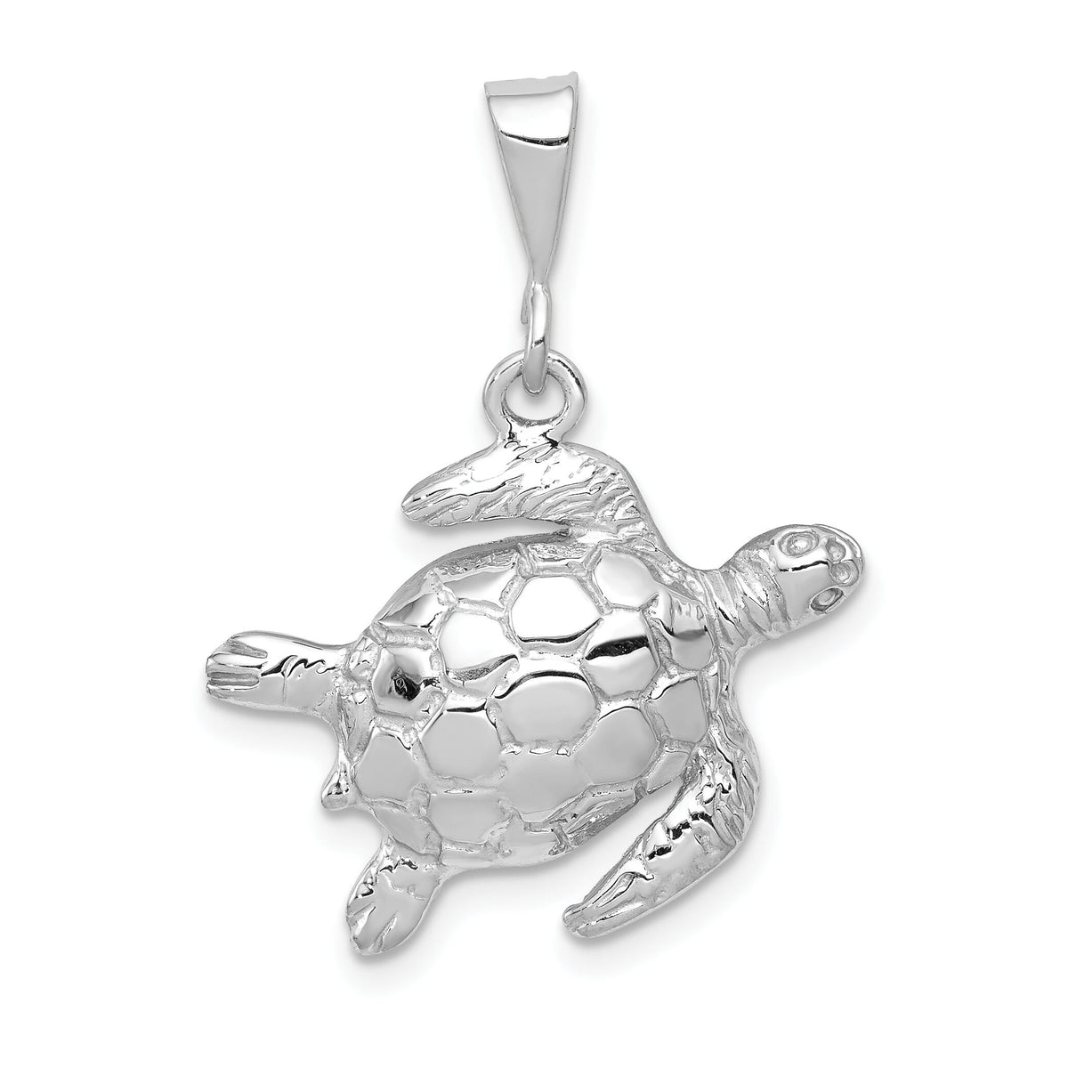 14k White Gold Solid Polished Open-Backed Sea Turtle Pendant-D1406