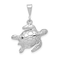 14k White Gold Solid Polished Open-Backed Sea Turtle Pendant-D1406
