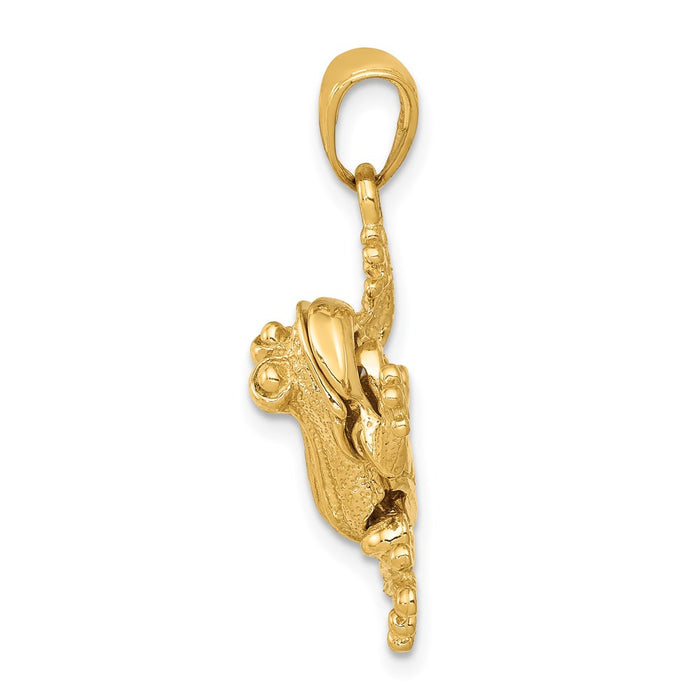 14k Solid Polished 3-D Moveable Frog Pendant-D1409