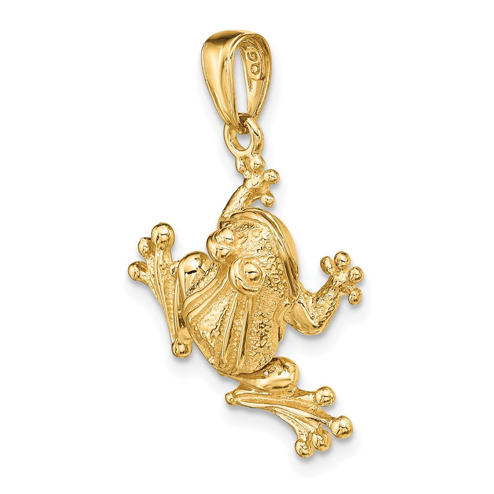 14k Solid Polished 3-D Moveable Frog Pendant-D1409