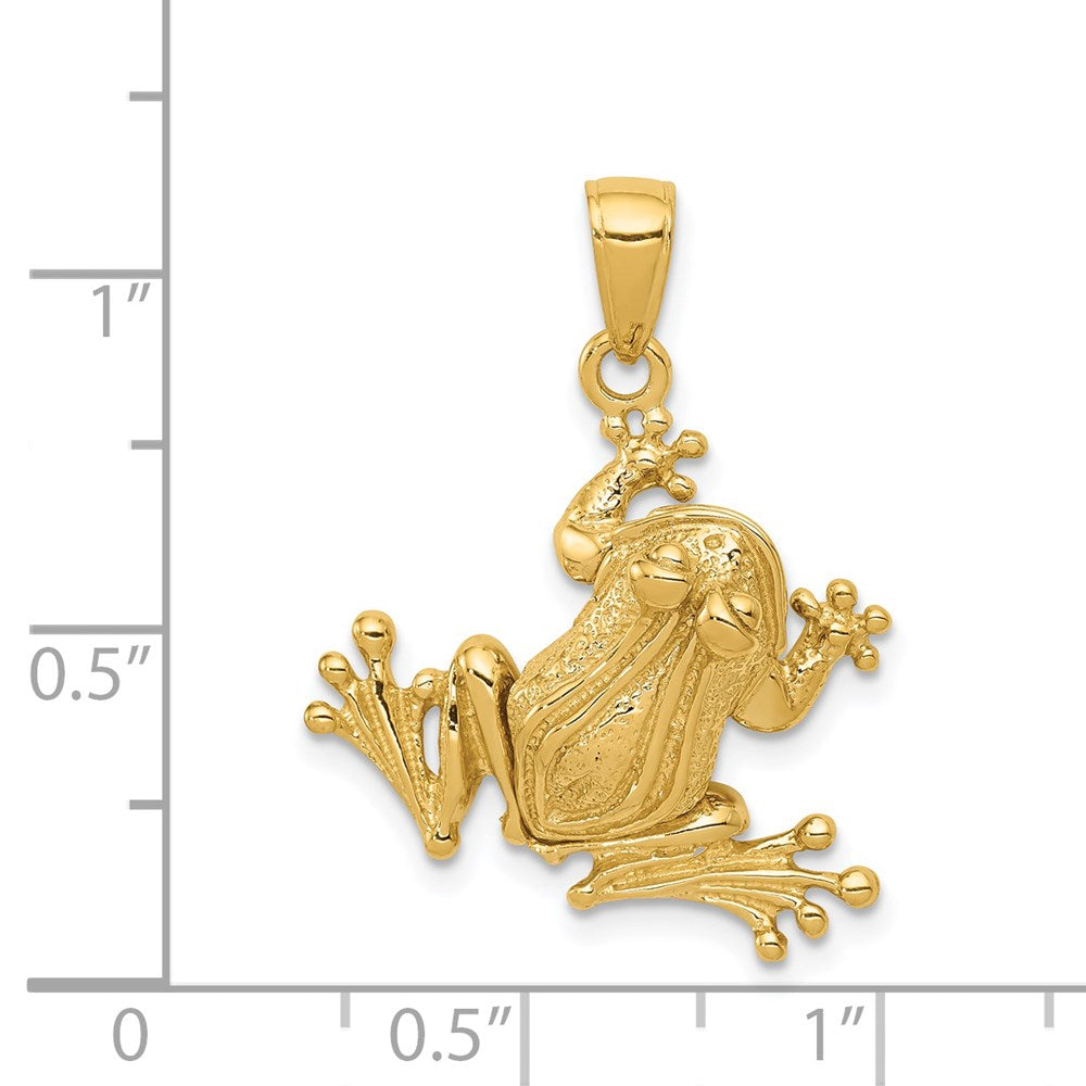 14k Solid Polished 3-D Moveable Frog Pendant-D1409