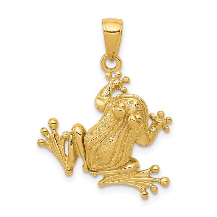 14k Solid Polished 3-D Moveable Frog Pendant-D1409