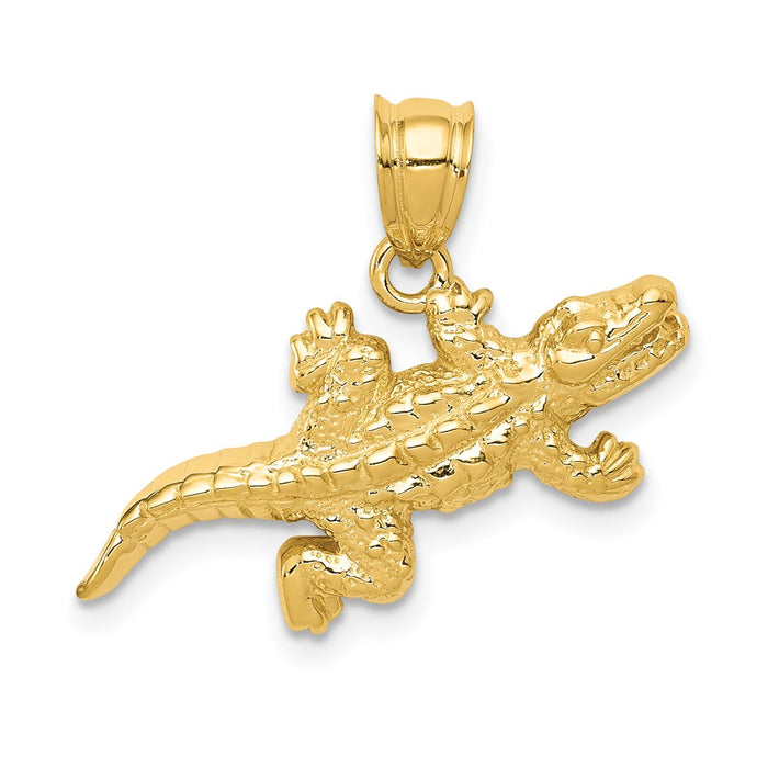 14k Solid Polished Open-Backed Crocodile Pendant-D1416