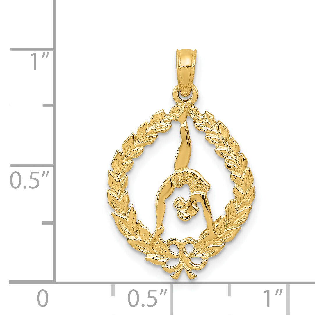14k Solid Polished Framed Gymnast Pendant-D1445