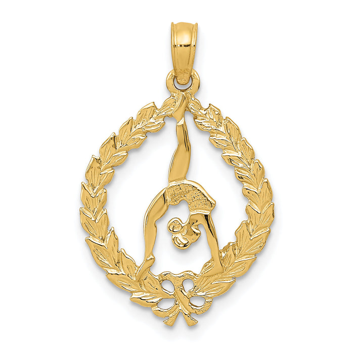 14k Solid Polished Framed Gymnast Pendant-D1445